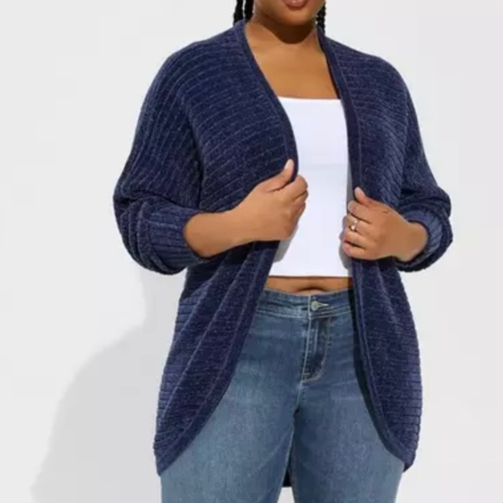 Chenille Feel cocoon ribbed cardigan Style Sweater Gorgeous Blue